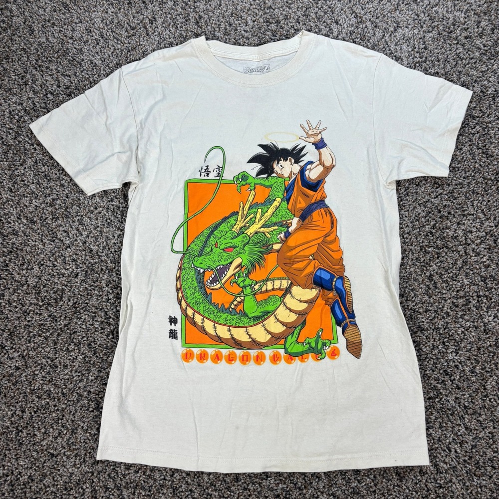 Dragon Ball Z Goku Shenron Graphic T-Shirt Cream Mens Small Anime Toei Animation